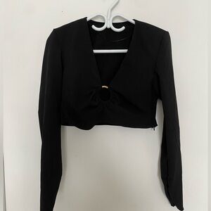 Zara Elegant Black Long Sleeve Women's Top with Gold ring detail